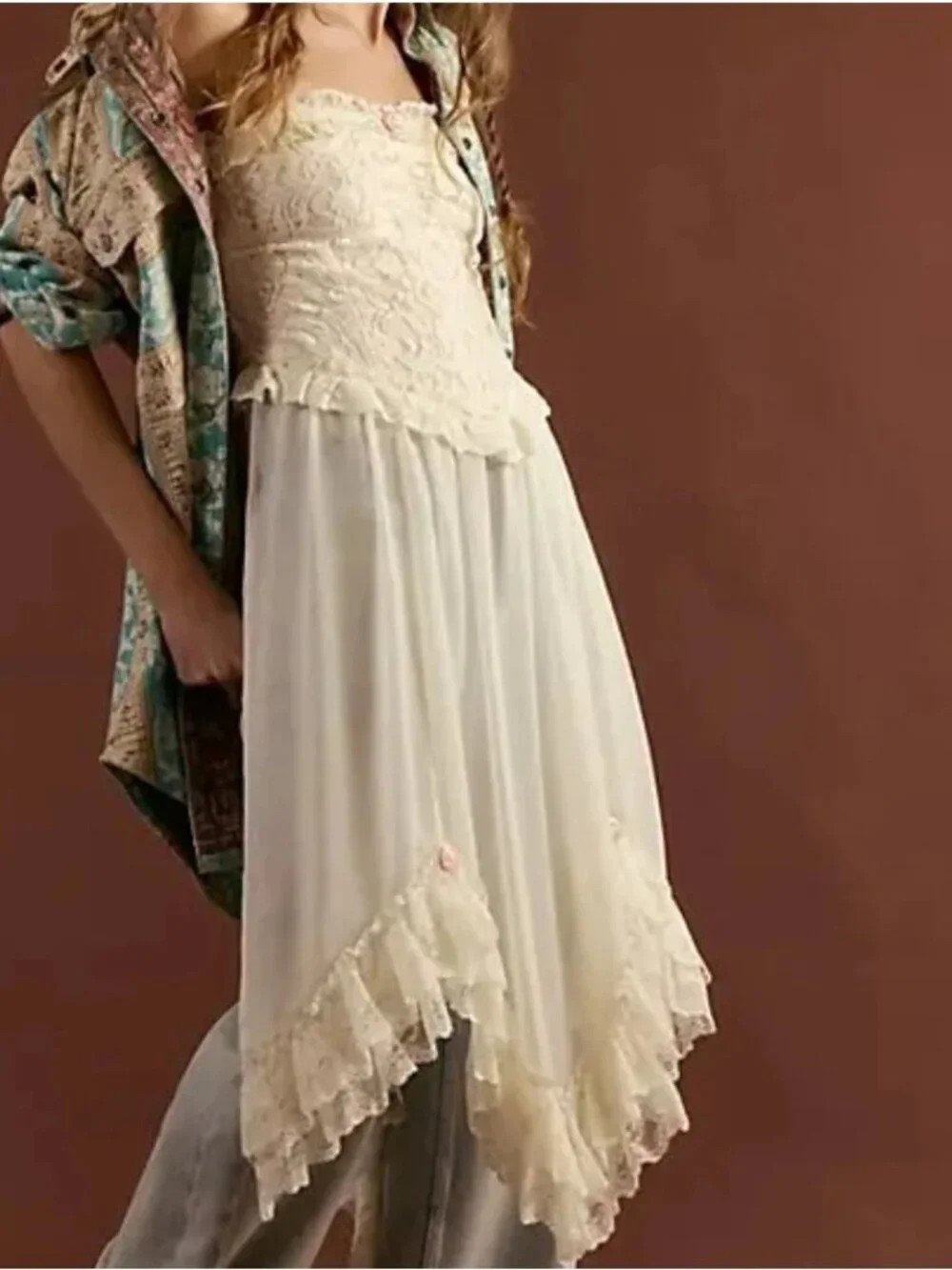 Free People Jocelyn Maxi Tunic Festival Whimsical Cottagecore Vintage Womens L